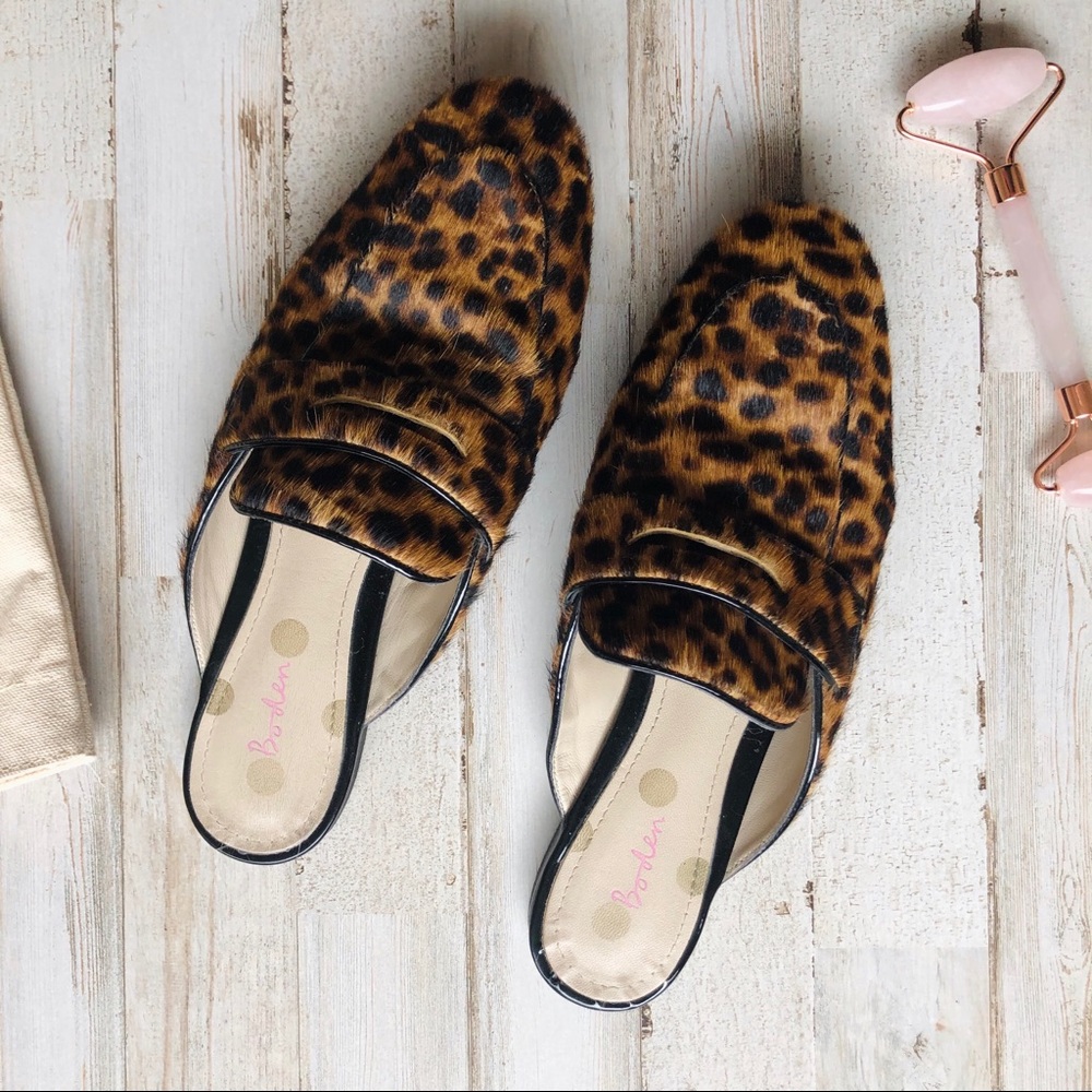 Boden Calf Hair Leopard Cheetah Flats Mules Loafer